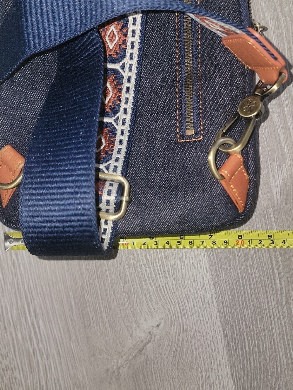 HOBO Navy Denim Crossbody Bag with Patterned Strap - Picture 3 of 8